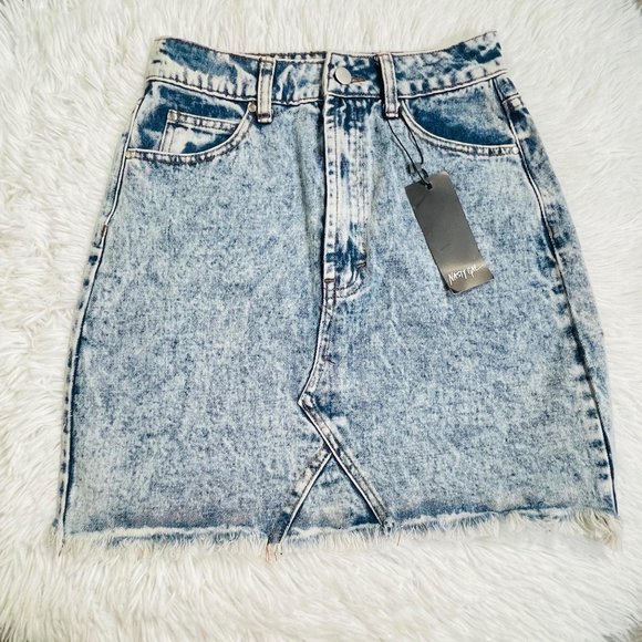 Nasty Gal Wash Me Work Blue Denim Mini Skirt NWT - Picture 3 of 13